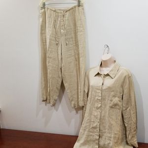 Bridge water studio tan100% linen capri pants set